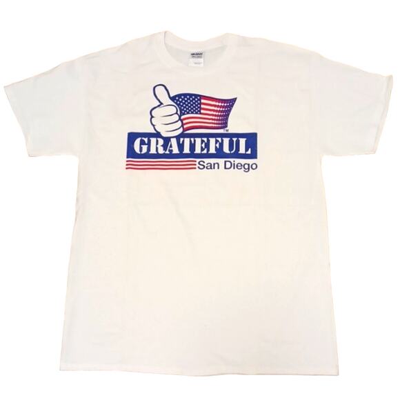 SAN DIEGO T-Shirt Sz 2XL WHITE Crewneck American Flag GRATEFUL Patriotic Flag - Picture 1 of 11